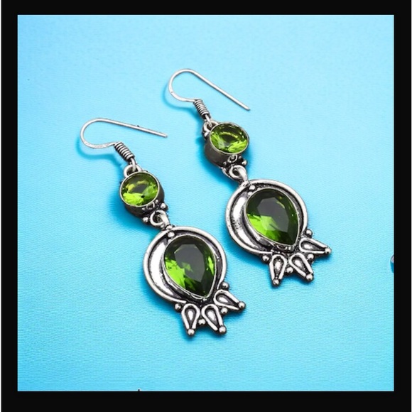 Peridot Handcrafted Drop Dangle Hook Style Earrings 2.32" Long Made In India NWT - Picture 9 of 16